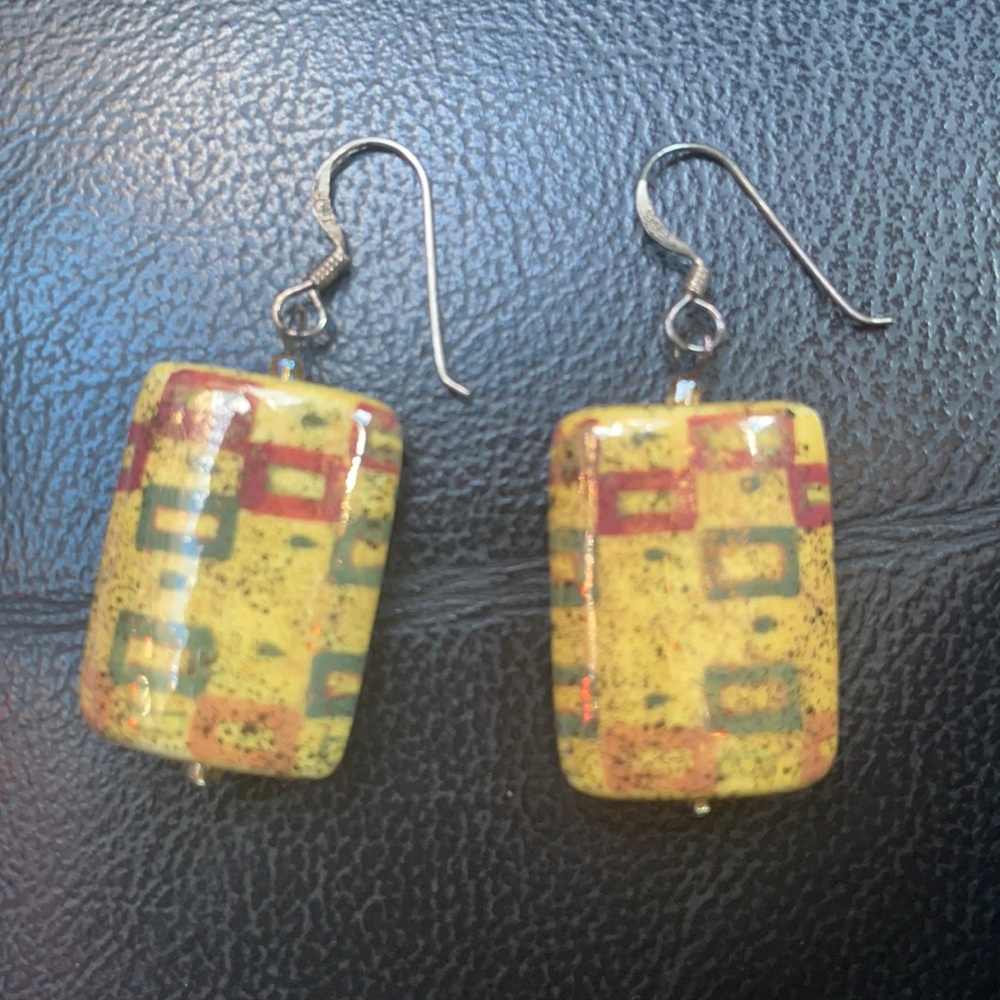 Sterling .925 1970’s Art Glass earrings sterling silver fine Jewelry vintage